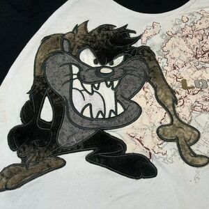 VTG Lot 29 Tazmanian Devil Faux Fur Baseball Tee Shirt White Black 2XL NWT